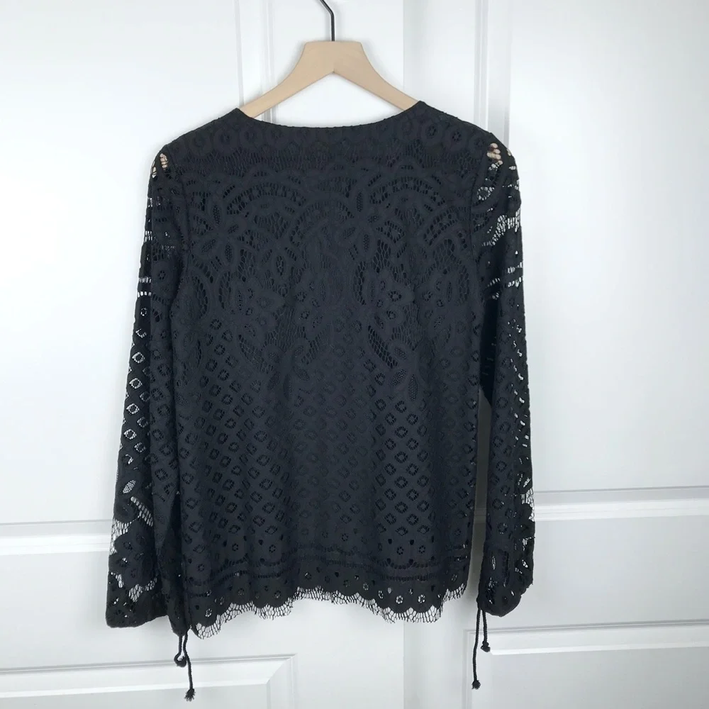 NWT REVOLVE Tularosa Black Lace Puff Long Sleeve with Tie Details Top- S